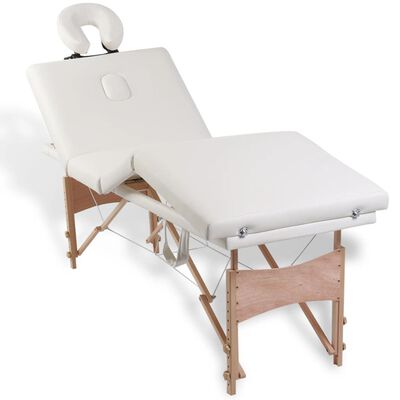 vidaXL Cream White Foldable Massage Table 4 Zones with Wooden Frame