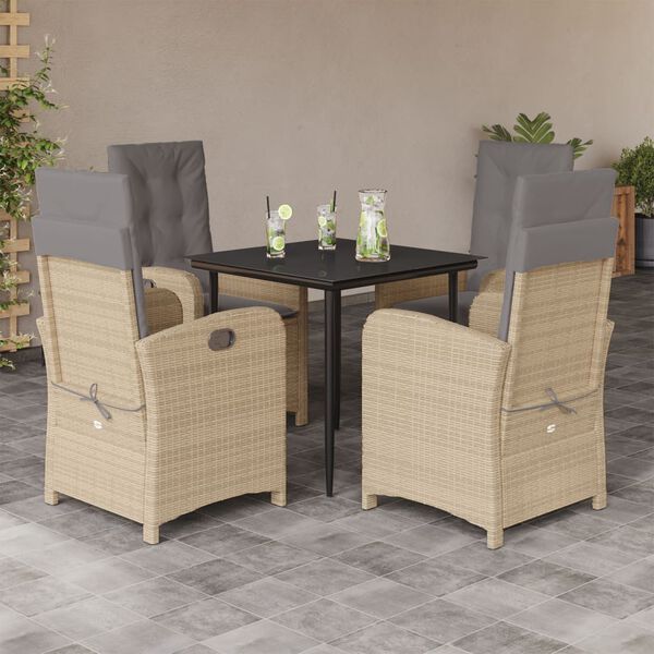 vidaXL 5 Piece Patio Dining Set with Cushions Mix Beige Poly Rattan
