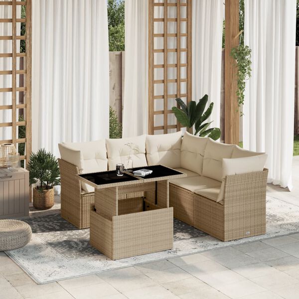vidaXL Garden Sofa Set Beige PE Rattan, powder-coated steel, tempered glass