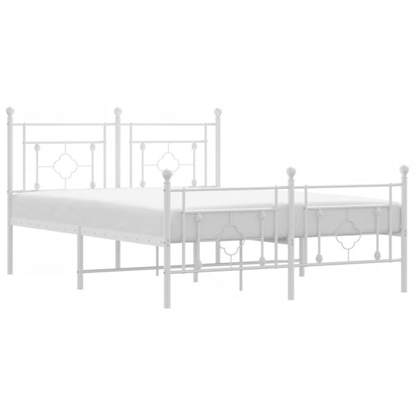 vidaXL Bed Frame White Steel Double Bed Frame Rectangular Modern