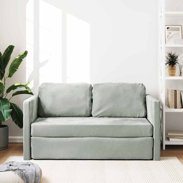vidaXL Floor Sofa Bed 2-in-1 Light Grey 122x204 x 21.7 " Velvet