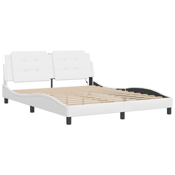 vidaXL Bed Frame White Faux leather, Metal, Solid pine wood, Plywood
