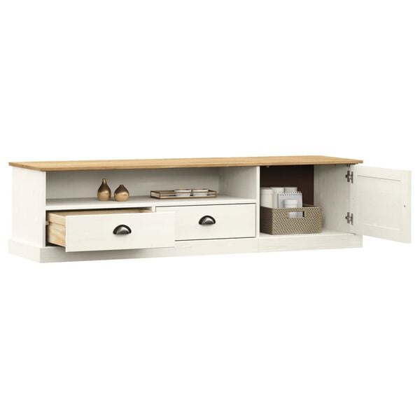 vidaXL TV Cabinet White Solid pine wood, engineered wood, metal