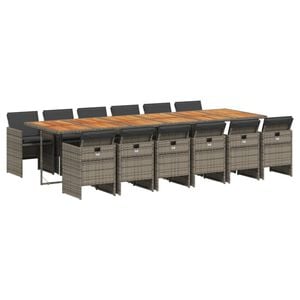 vidaXL Patio Dining Set Set of 12 Grey PE Rattan 12-Seater Foldable
