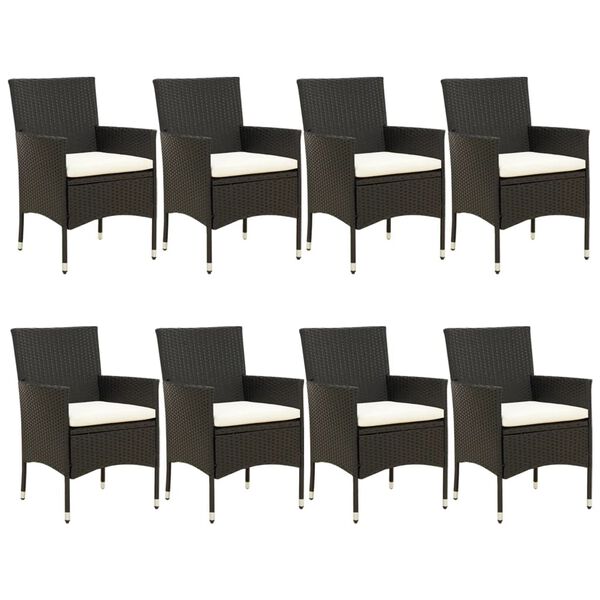 vidaXL 9 Piece Patio Dining Set with Cushions Black Poly Rattan