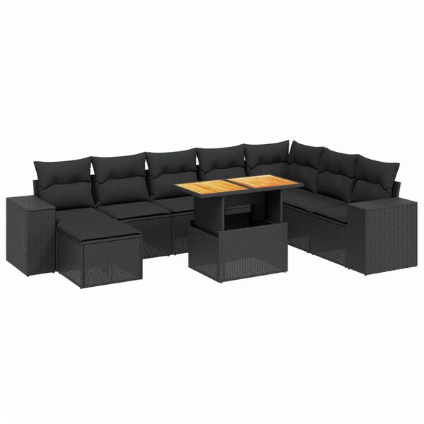 vidaXL Garden Sofa Set Black PE rattan 9 Piece Set Adjustable Armrests