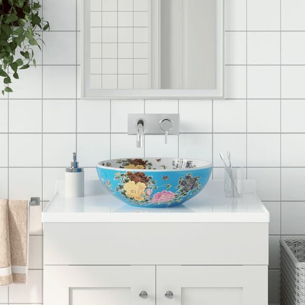 vidaXL Countertop Basin Multicolour Round Φ16.1x5.5" Ceramic
