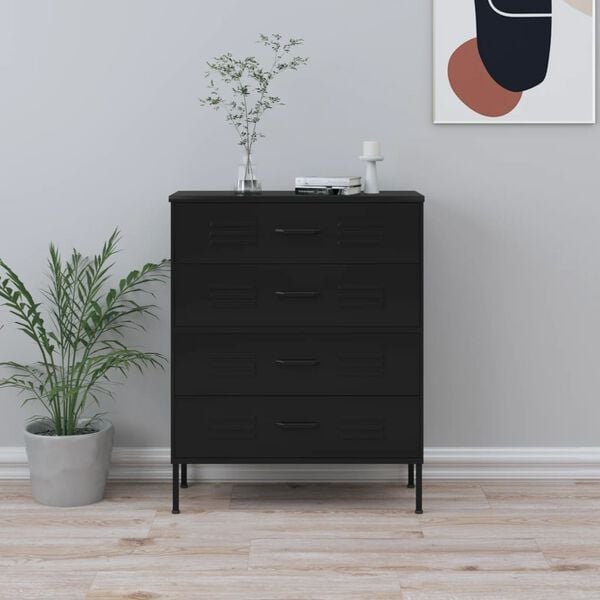 vidaXL Chest of Drawers Black Steel Medium Adjustable Feet