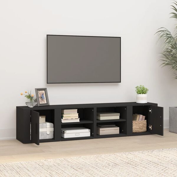 vidaXL TV Cabinet Set of 2 Black Engineered wood 31.5 x 12.4 x 14.2 in