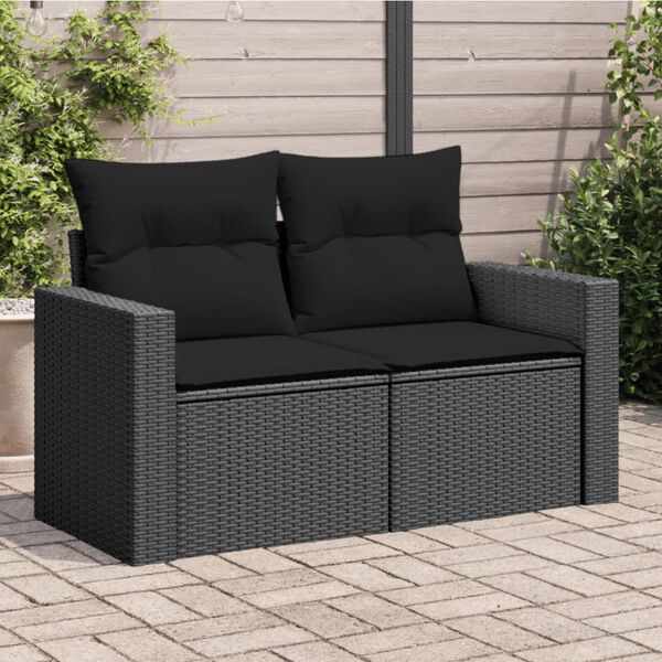 vidaXL Garden Sofa Black PE Rattan, Powder-Coated Steel 2-seater Modular