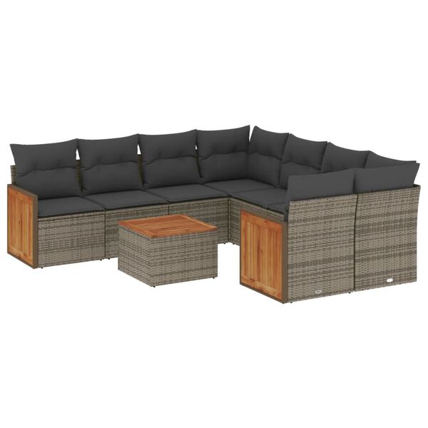 vidaXL Garden Sofa Set Grey PE Rattan Large Removable Covers
