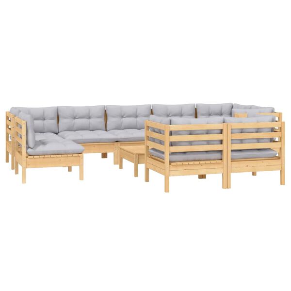 vidaXL Garden Lounge Set Grey Solid pine wood, Fabric (100% polyester)
