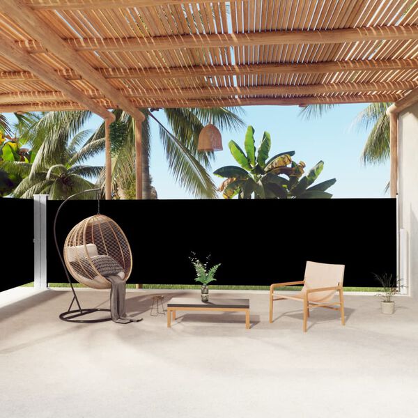 vidaXL Side Awning Black Polyester with PU coating, Steel, Aluminum