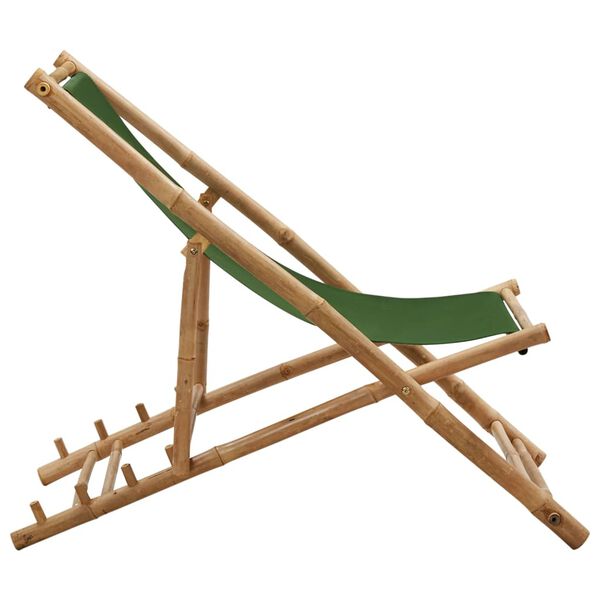 vidaXL Beach Chair Green Bamboo and canvas Perfect for adults Foldable