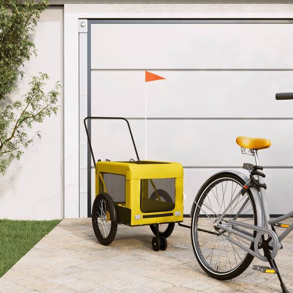 vidaXL Pet Bike Trailer Yellow and Black Oxford fabric, Iron, PVC Durable