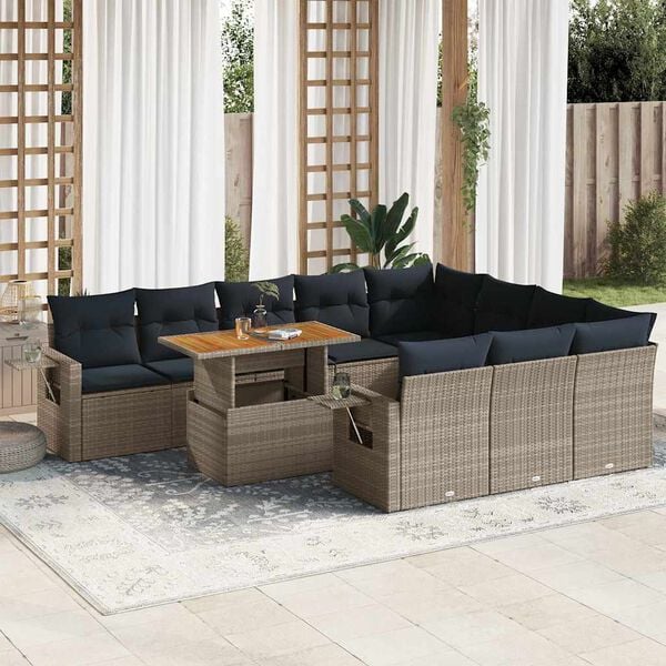 vidaXL 11 Piece Patio Sofa Set with Cushions Gray Poly Rattan