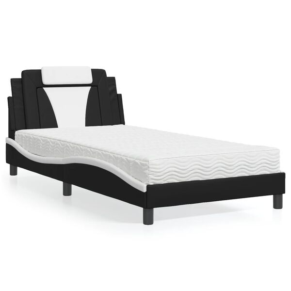 vidaXL Bed Black and white Faux leather Single Bed Rectangular
