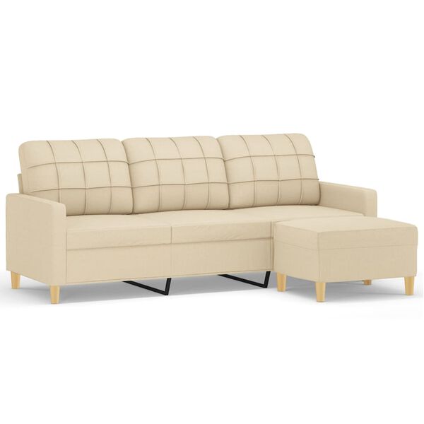 vidaXL 3-seater Sofa With Footstool Cream Polyester 3-Seater