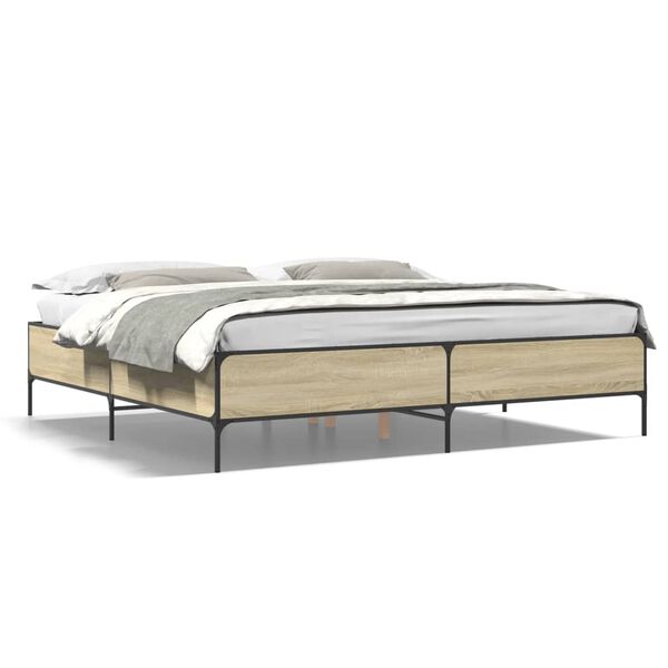 vidaXL Bed Frame Sonoma oak Engineered wood, Metal Double Modern