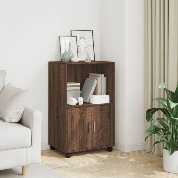 vidaXL Rolling Cabinet Brown Oak Engineered Wood Medium Rolling Cabinet