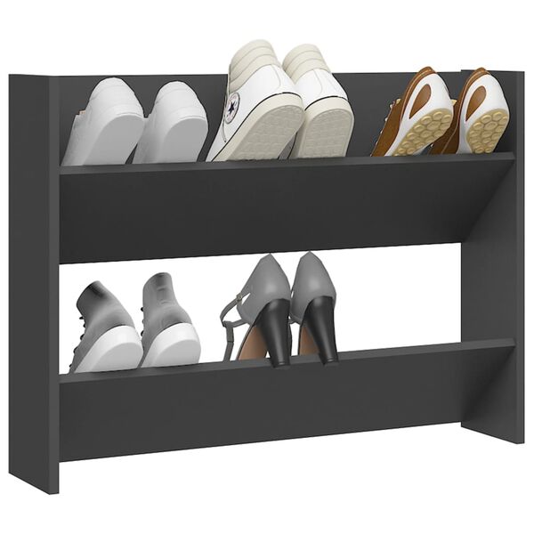 vidaXL Wall Shoe Cabinet Grey Engineered Wood Medium Wall Mounting
