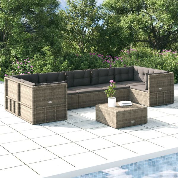 vidaXL Garden Lounge Set Gray PE rattan, Powder-coated steel Large