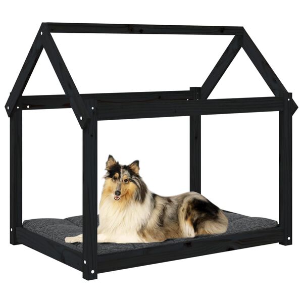vidaXL Dog Bed Black Solid Pine Wood Medium Durable Dog Bed