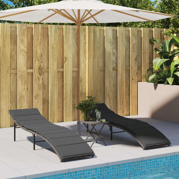 vidaXL Sun Lounger Grey PE rattan, powder-coated steel, 100% polyester