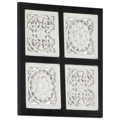 vidaXL Hand-Carved Wall Panel MDF 15.7"x15.7"x0.6" Black and White