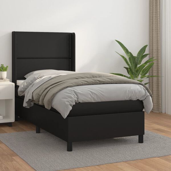 vidaXL Box Spring Bed with Mattress Black 39.4"x74.8" Twin Faux Leather