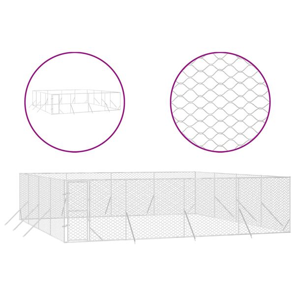 vidaXL Outdoor Dog Kennel Silver Galvanized steel Extra Large