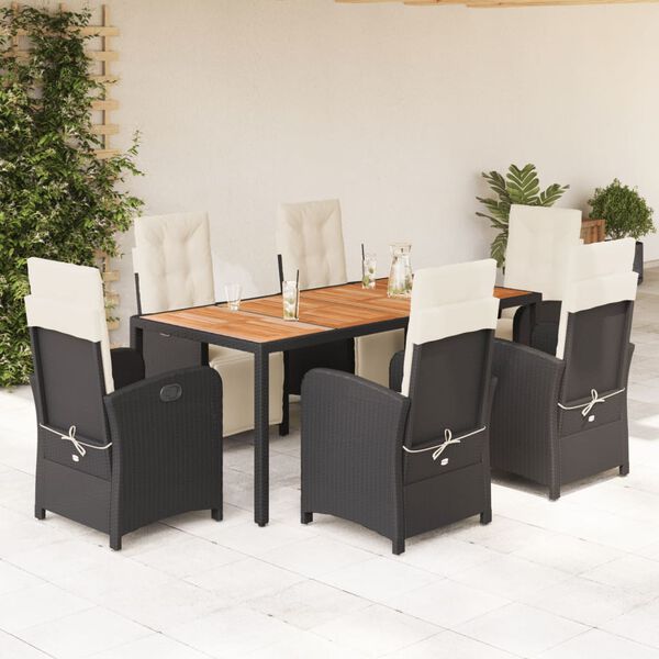 vidaXL Garden Dining Set Black PE Rattan Large Adjustable Footrests