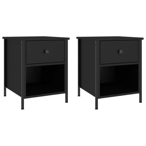 vidaXL Bedside Cabinet Set of 2 Black Engineered wood, Iron Compact