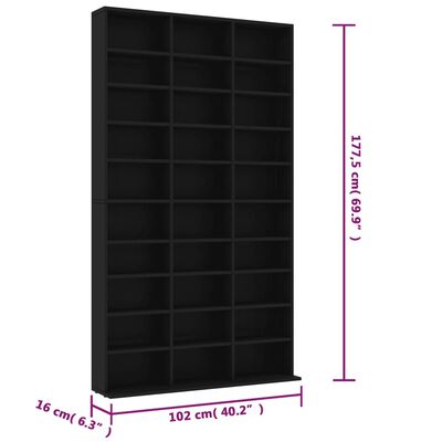 vidaXL CD Cabinet Black 40.2"x6.3"x69.9" Engineered Wood