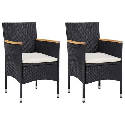 vidaXL 3 Piece Patio Dining Set Black Poly Rattan and Acacia Wood