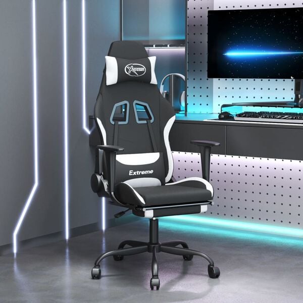 vidaXL Gaming Chair Black and White Fabric (100% polyester), metal, plywood