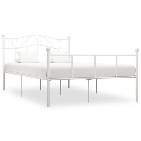 vidaXL Bed Frame White Metal 48x78.7 in Durable Bed Frame