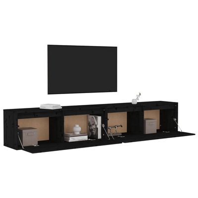 vidaXL Wall Cabinets 2pcs Black 39.4"x11.8"x13.8" Solid Wood Pine
