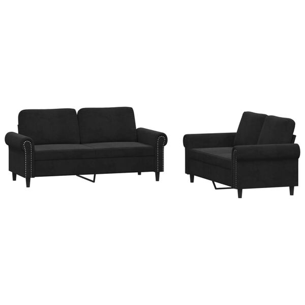vidaXL Sofa Set Black Velvet 47.2 in, 55.1 in Durable Sofa Set