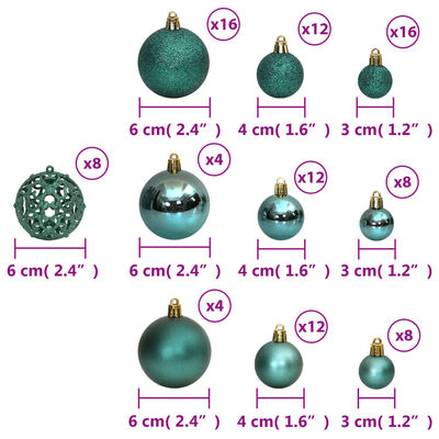 vidaXL Christmas Baubles 100 pcs Green 1.2" / 1.6" / 2.4"