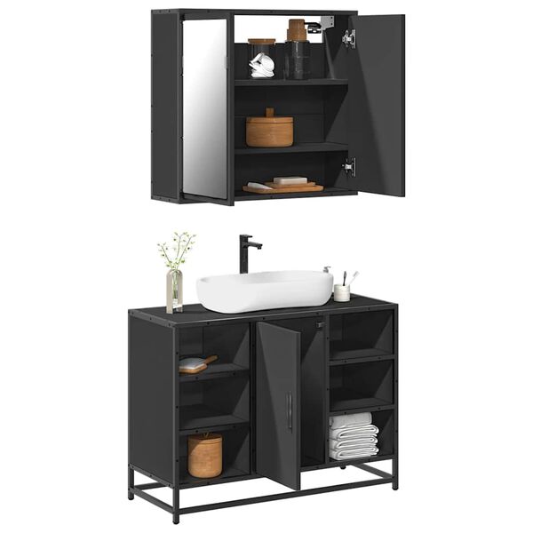 vidaXL Bathroom Furniture Set Black Engineered wood Medium