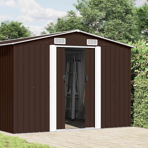 vidaXL Garden Shed Brown Galvanized steel Large Durable Garden Shed