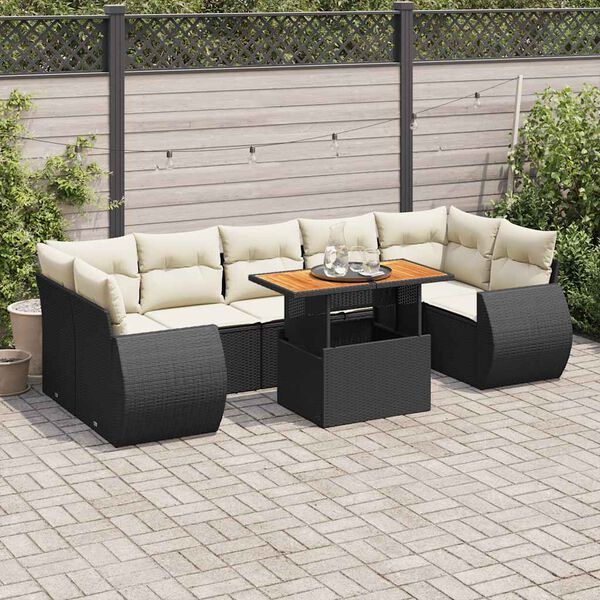 vidaXL Garden Sofa Set Black PE Rattan 8 Piece Set Adjustable Armrests