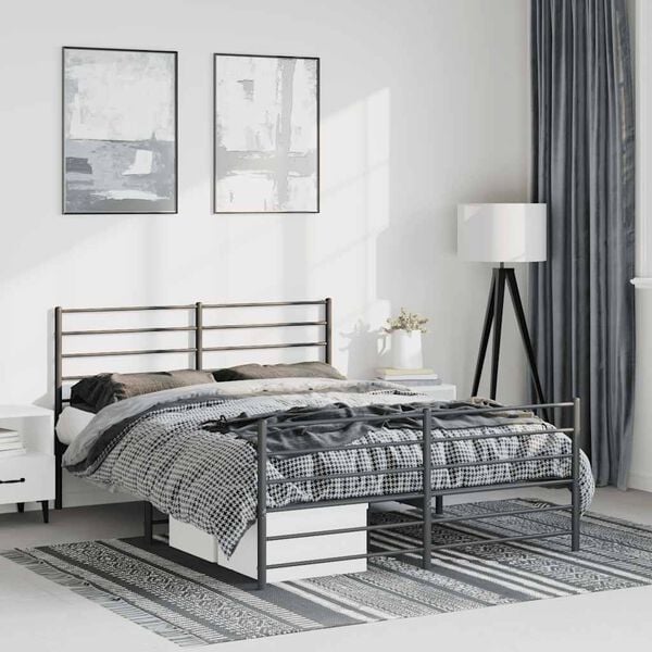 vidaXL Bed Frame Black Powder-Coated Steel Double Bed Frame