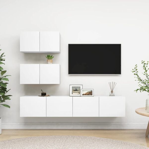 vidaXL 4 Piece TV Stand Set White Engineered Wood