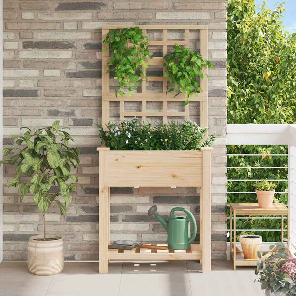 vidaXL Garden Planter Beige 27.95 x 14.96 x 59.84 in Solid Fir Wood