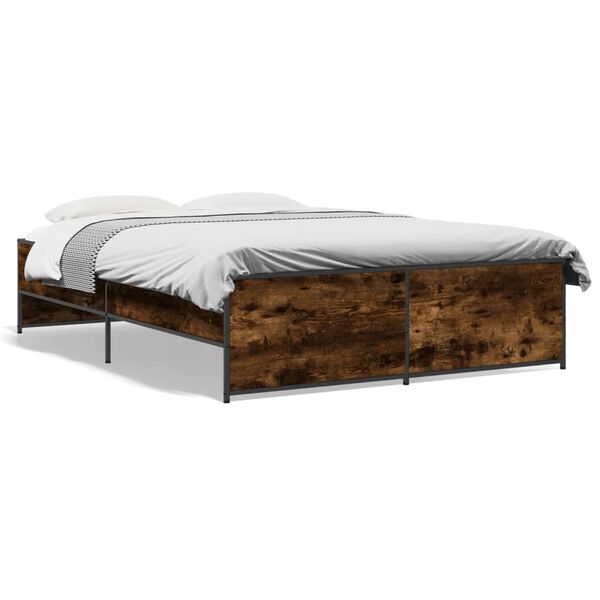 vidaXL Bed Frame Smoked Oak Engineered wood, steel Small Double Durable