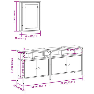 Technical drawing with dimensions for furniture unit, showing overall length, height, and cabinet layout.