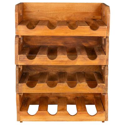 Tall wooden wine rack with five shelves, each shelf has slotted bottle supports.