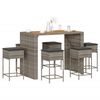 vidaXL Patio Bar Set Set of 6 Grey PE Rattan Removable Covers